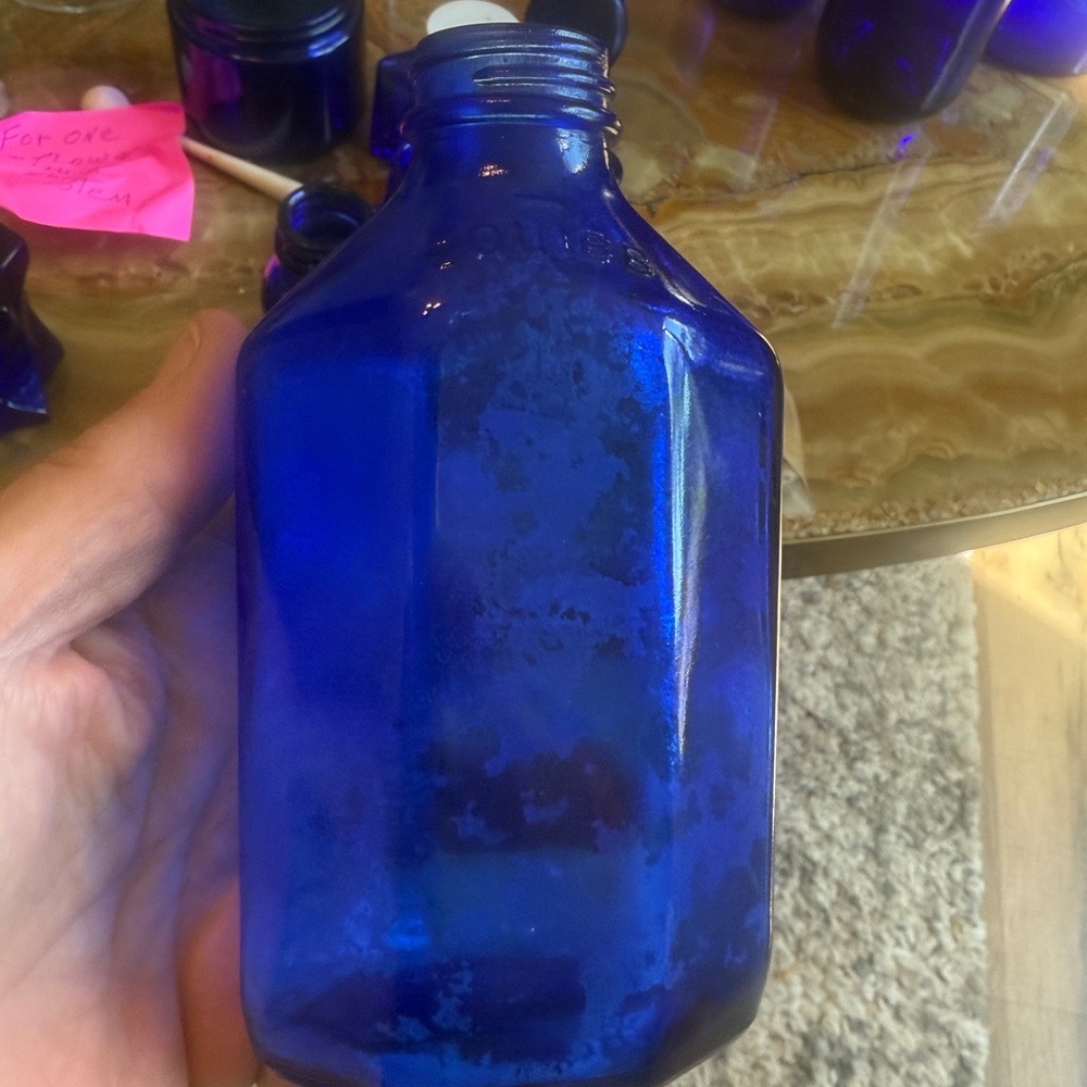 VTG Antique Cobalt Blue Squibb Medicine Pharmacy Bottle 6.5” Octagon Made In USA